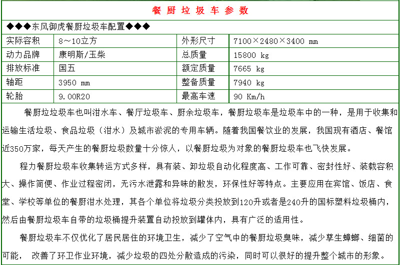 東風(fēng)華神8-10方餐廚垃圾車(chē)詳細(xì)參數(shù)